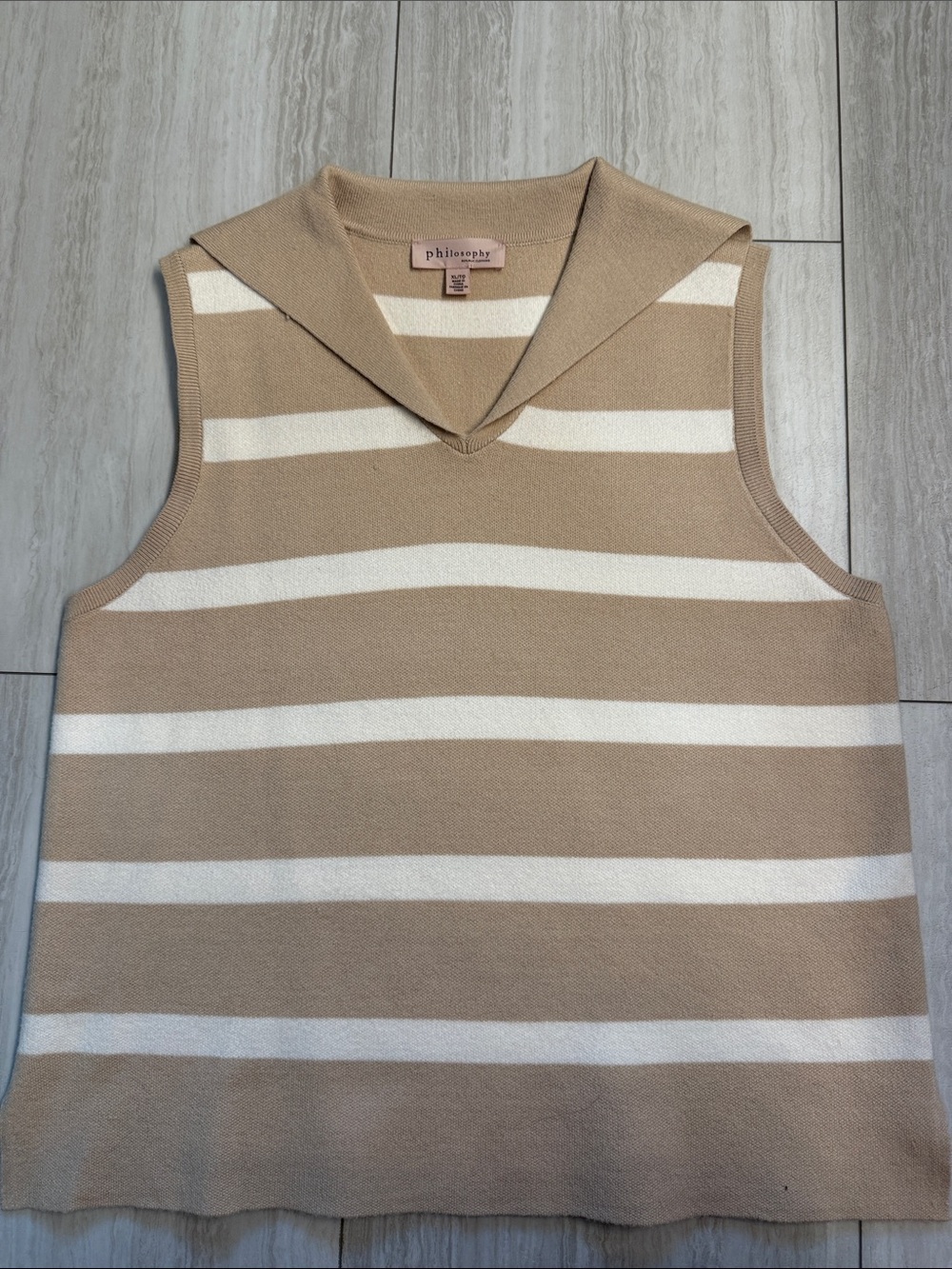 Philosophy Beige and White Striped Sleeveless Sailor-Collar Sweater NWOT